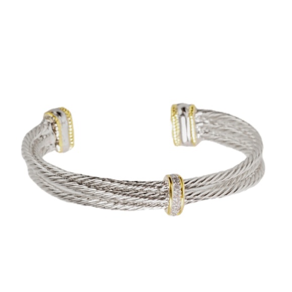 TT Pave & 3 Row Cable Bracelet - Picture 1 of 2